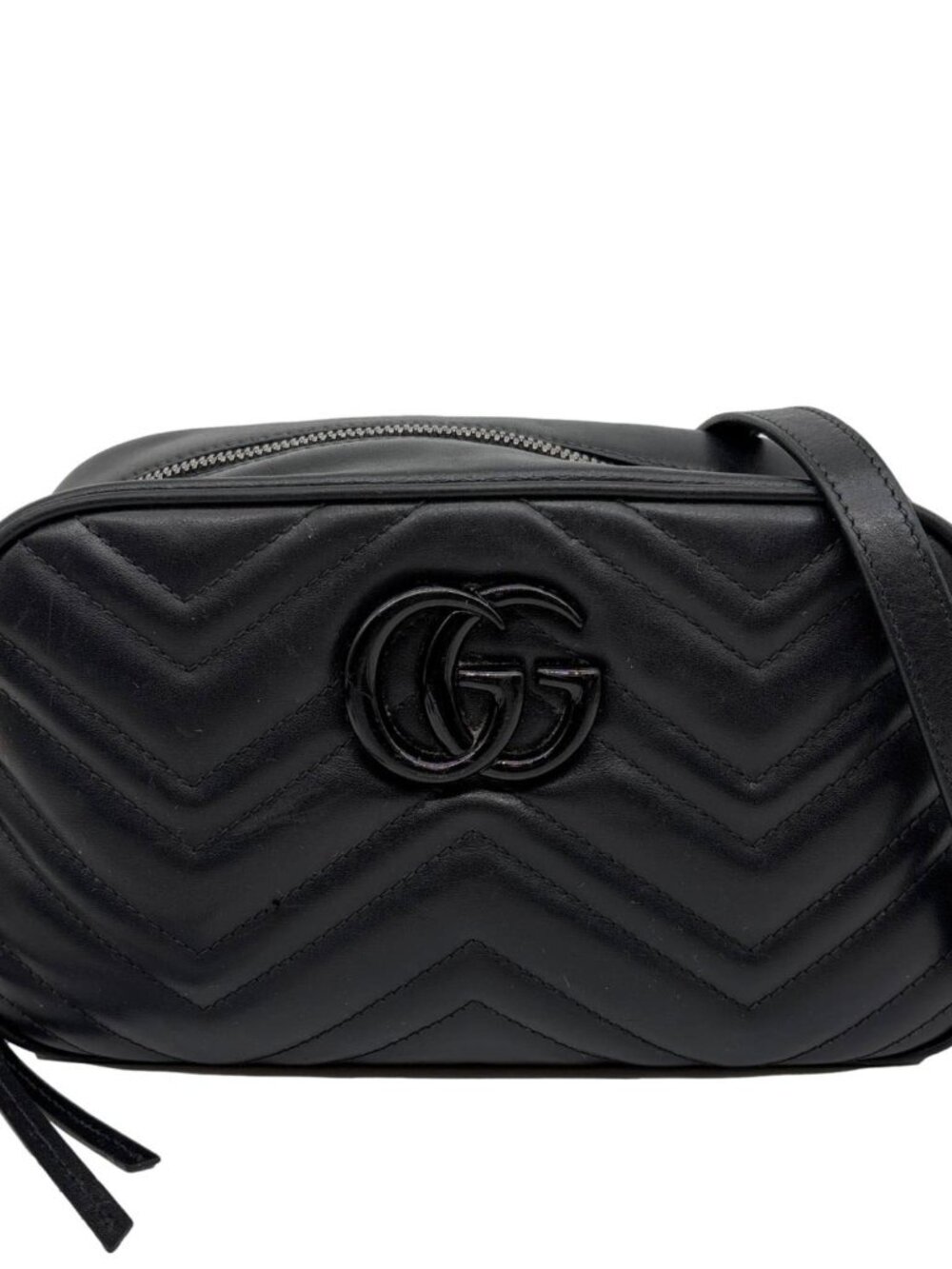 Gucci GG Marmont Small Matelasse Chevron Leather Camera Bag Black 447632